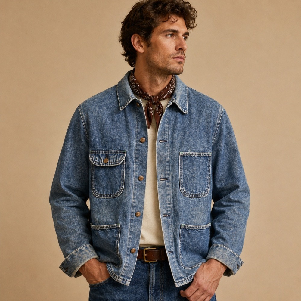 Vintage 60s Key Imperial Denim Chore Jacket Mens XL Blue Workwear Utility Coat